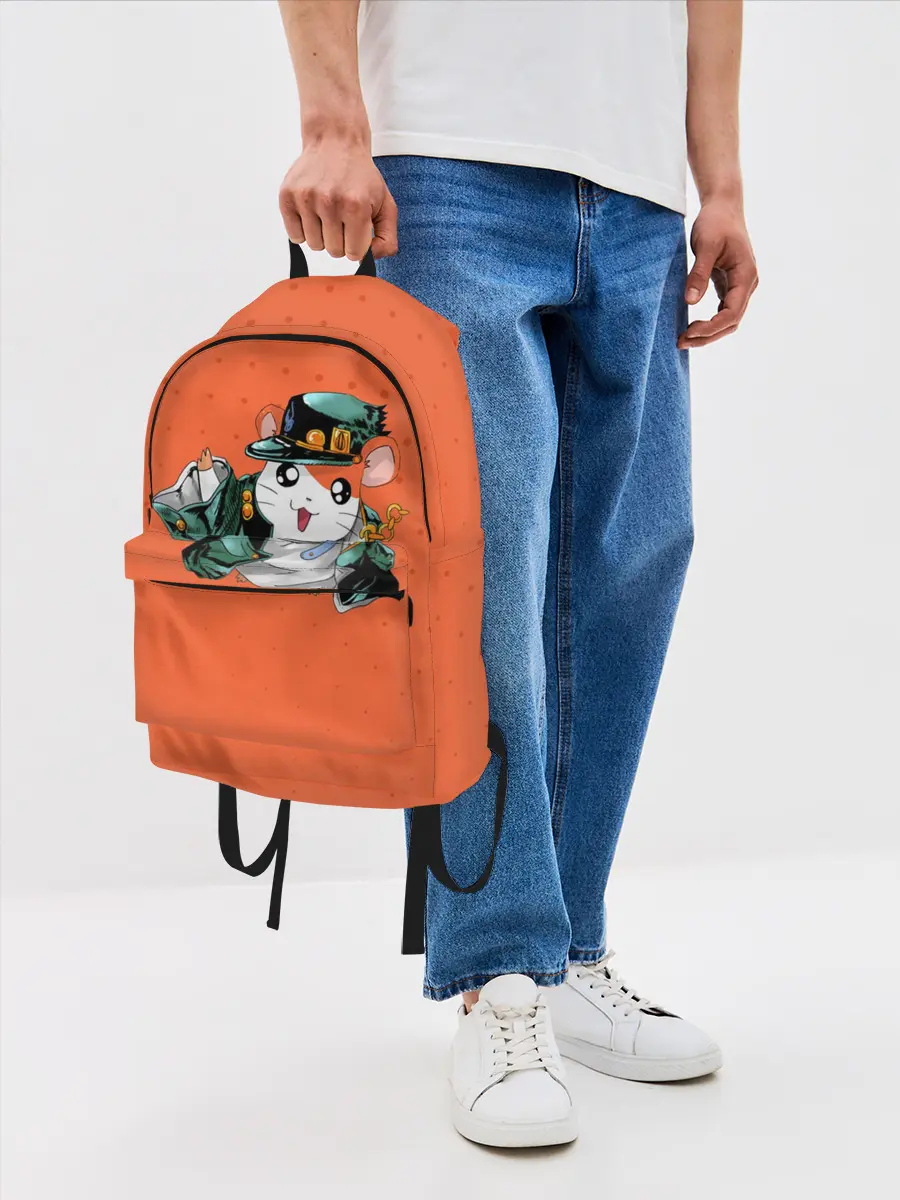 Рюкзак джинсовый / Джоджо хомяк на оранжевом