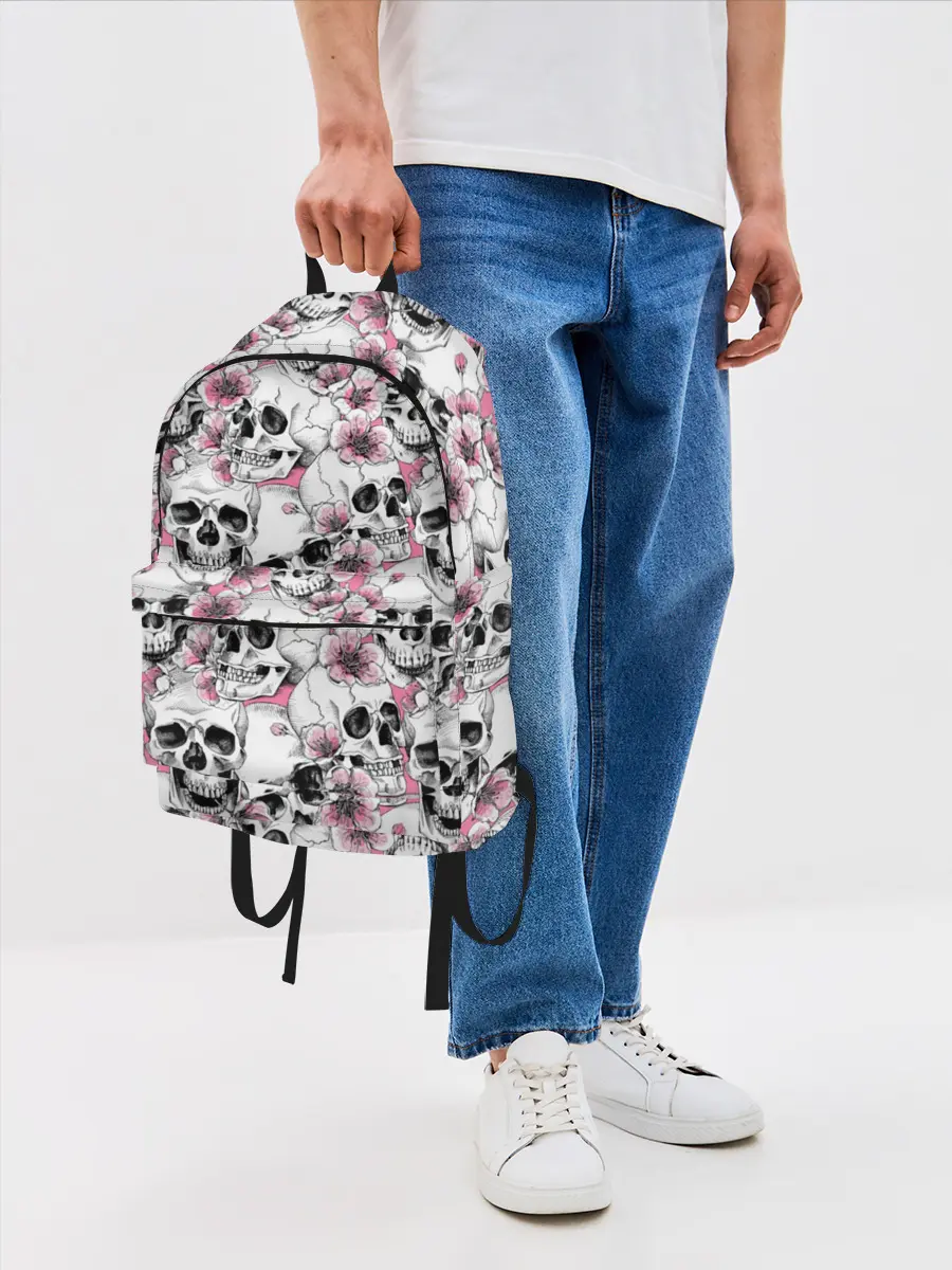 Рюкзак джинсовый / Черепа в цветах