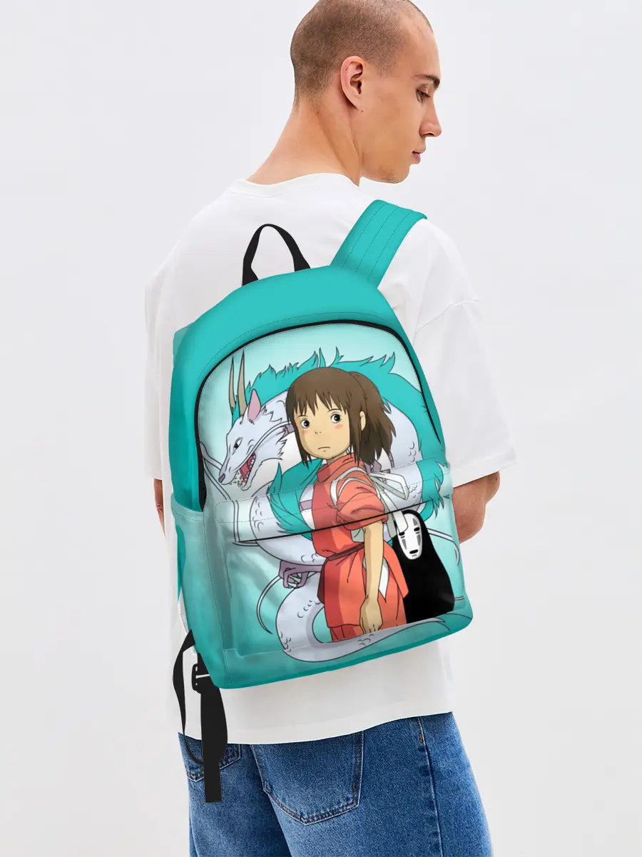 Рюкзак джинсовый / Тихиро и Хаку зеленый фон