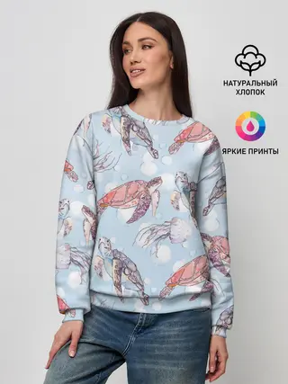 Женский свитшот / подводный мир черепахи медузы