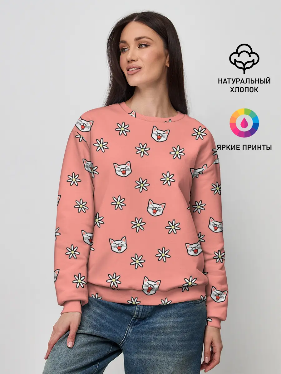 Женский свитшот / Кошки и цветы