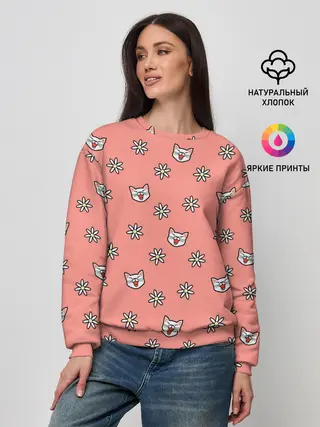 Женский свитшот / Кошки и цветы