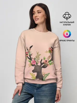 Женский свитшот / олень рога цветы