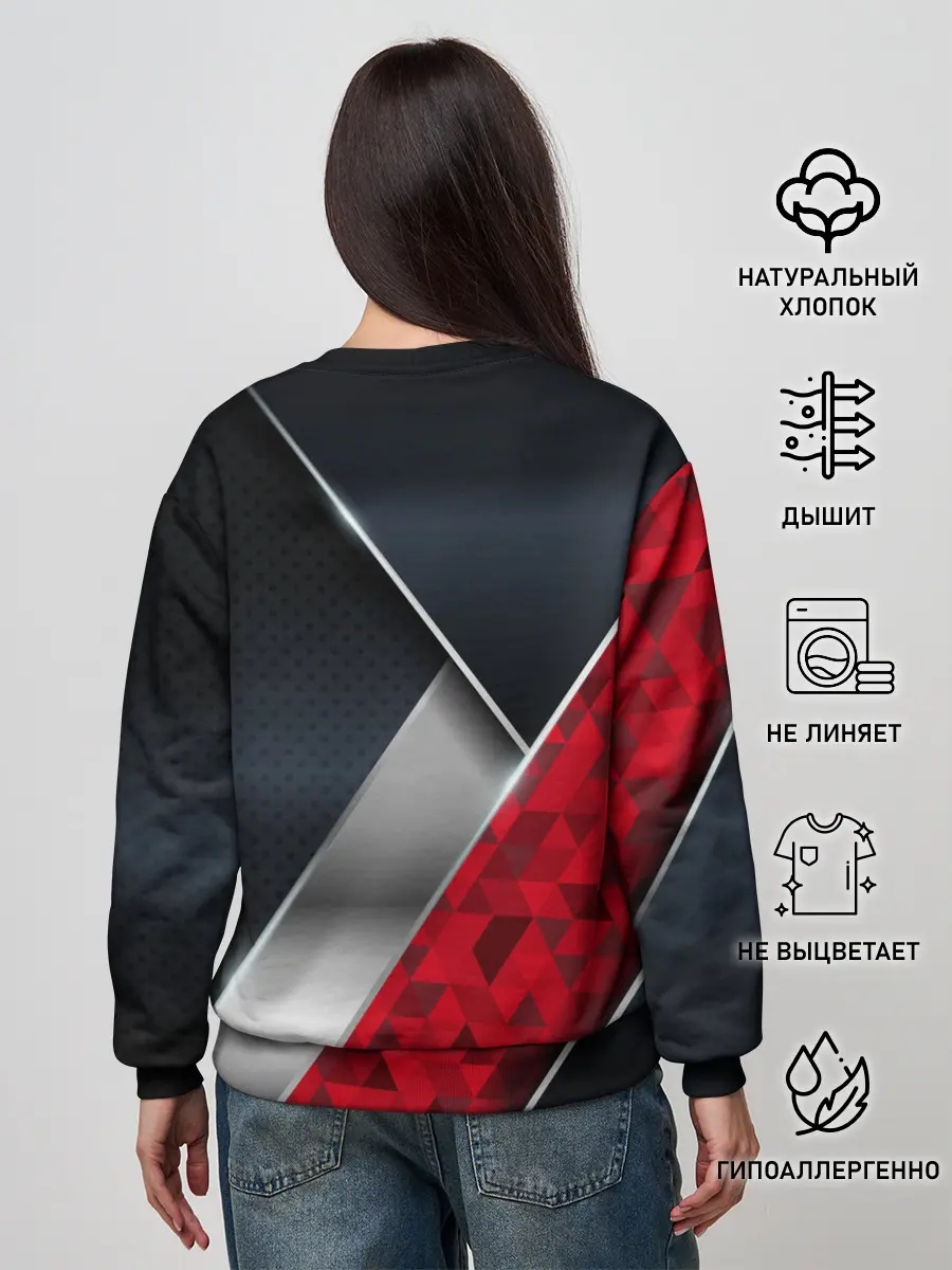 Женский свитшот / 3D BLACK AND RED METAL