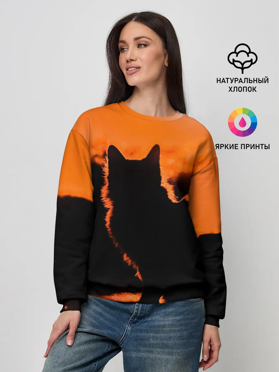 Женский свитшот / Котенок на фоне заката