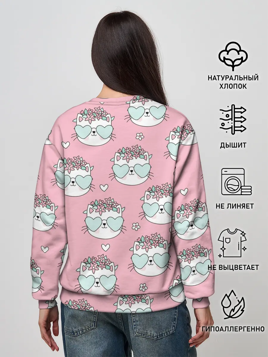 Женский свитшот / Котики с цвточками