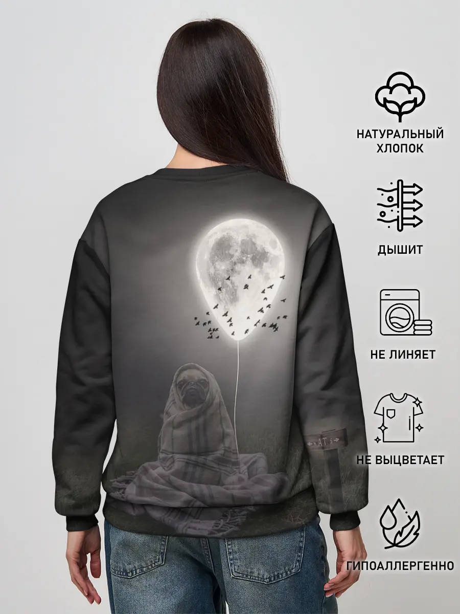Женский свитшот / Мопс и луна