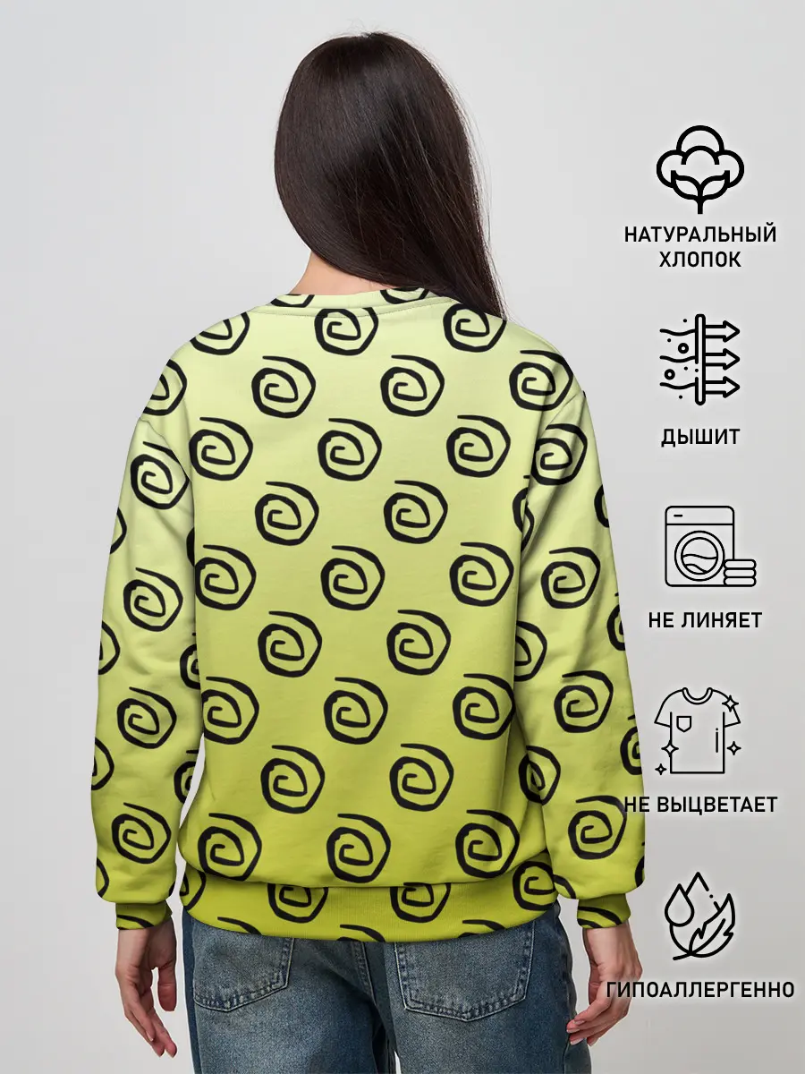 Женский свитшот / узор спиральки на желтом фоне