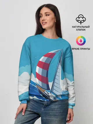 Женский свитшот / ПАРУСНИК В МОРЕ | ЛЮБЛЮ МОРЕ