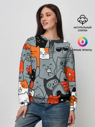 Женский свитшот / Разноцветные коты