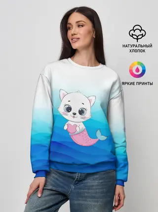 Женский свитшот / Котик русалочка | Русалка с сердечком