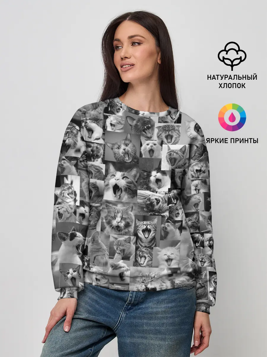 Женский свитшот / Неко ахегао чб