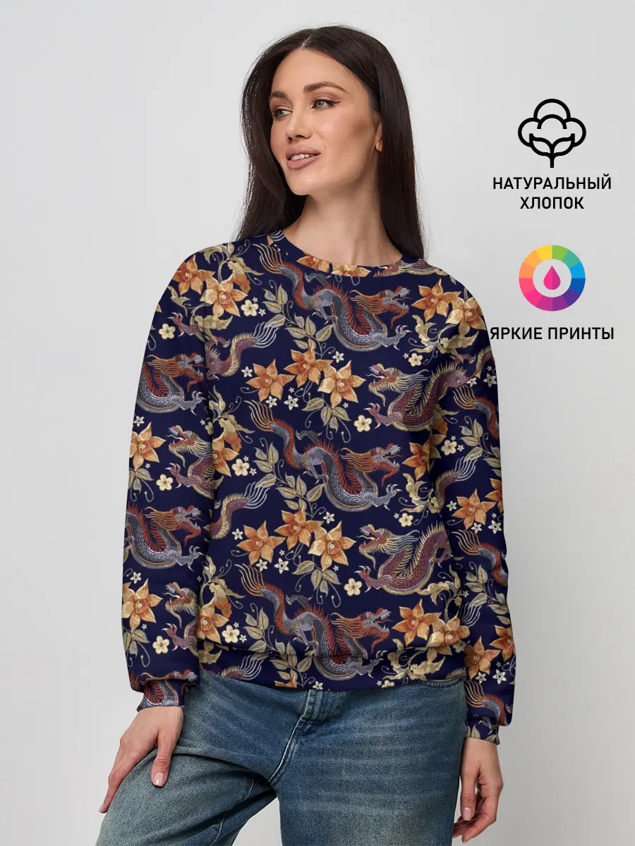 Женский свитшот / Драконы и цветы