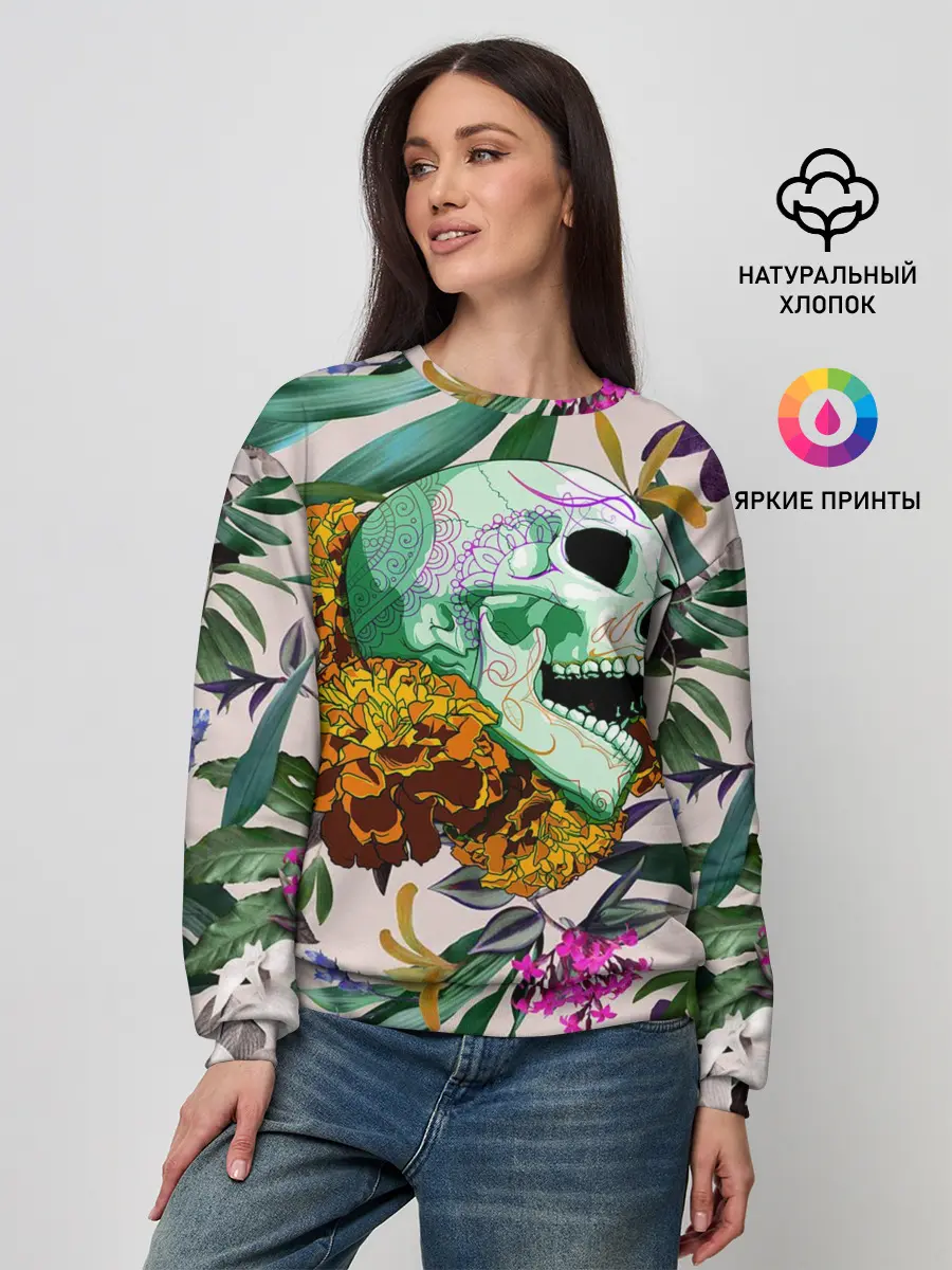 Женский свитшот / Череп в цветах