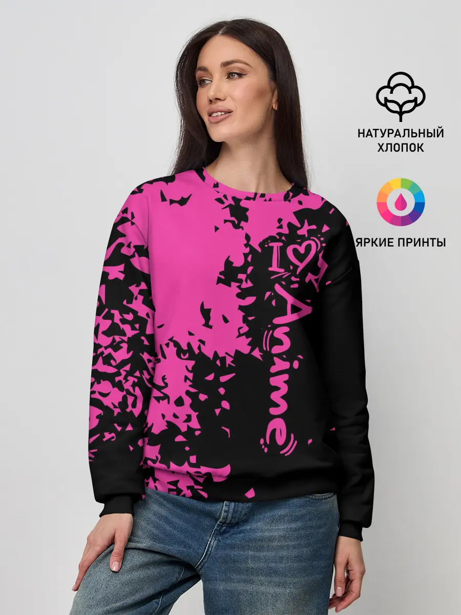 Женский свитшот / Love anime розовые кляксы на черном