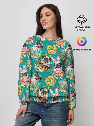 Женский свитшот / Мопсы в пончиках