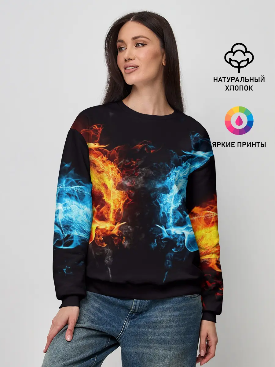 Женский свитшот / Абстракция,Инь-Ян,Огонь,Вода