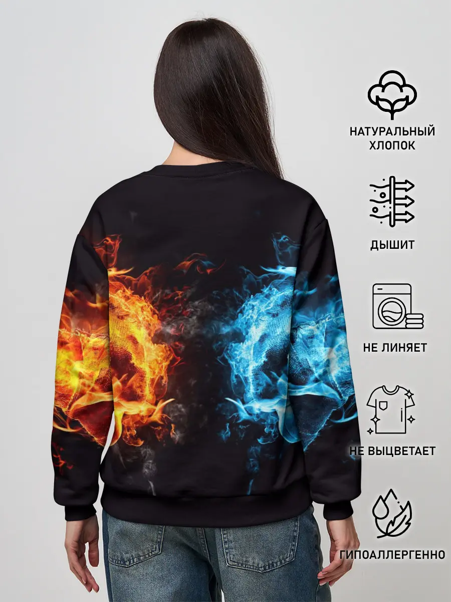 Женский свитшот / Абстракция,Инь-Ян,Огонь,Вода