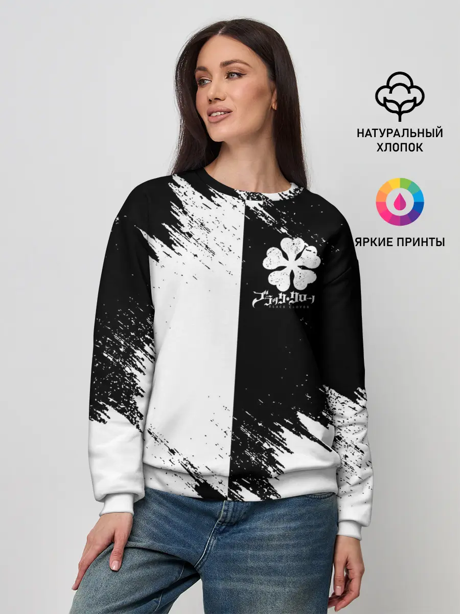 Женский свитшот / Черный Клевер инверсированный фон