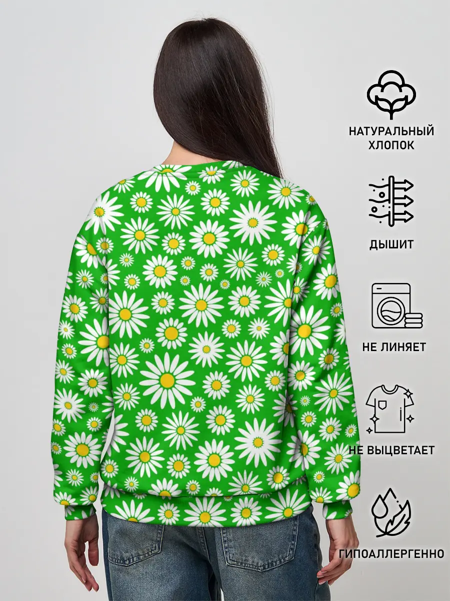 Женский свитшот / Ромашки на зелёном фоне