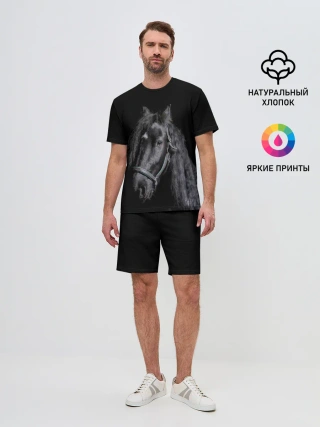 Мужской костюм с шортами / Лошадь на черном фоне