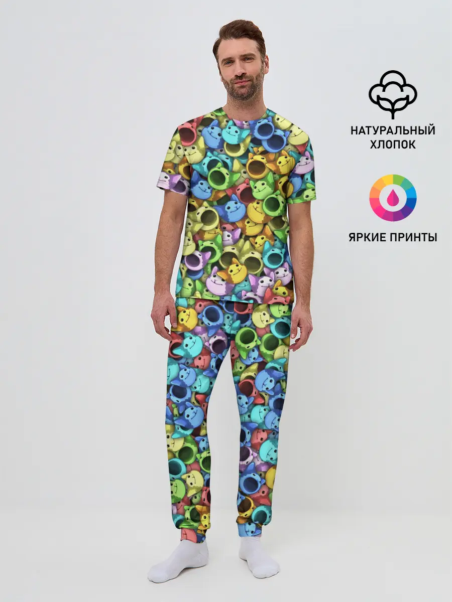 Мужская пижама с брюками / Цветные Поп Котики