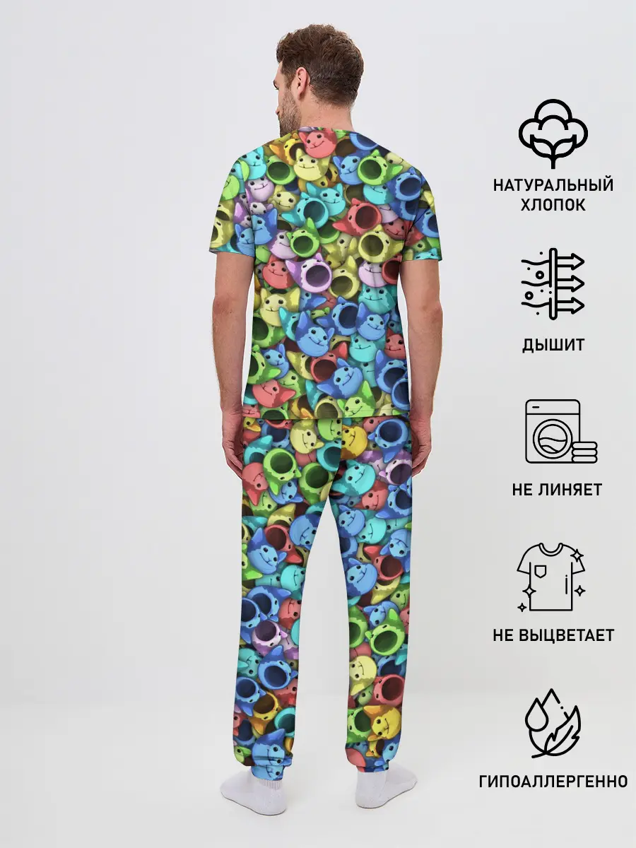 Мужская пижама с брюками / Цветные Поп Котики
