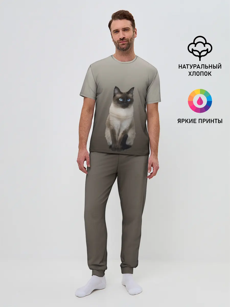 Мужская пижама с брюками / Сиамский кот голубые глаза