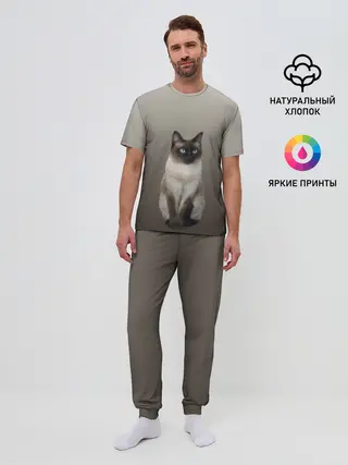 Мужская пижама с брюками / Сиамский кот голубые глаза