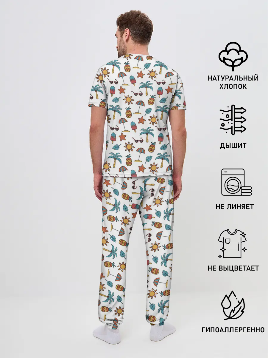Мужская пижама с брюками / Летний паттерн