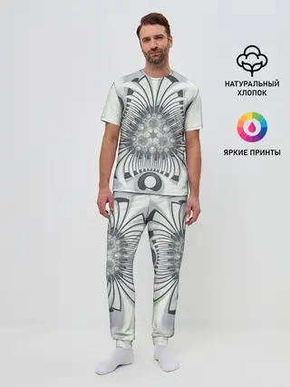 Мужская пижама с брюками / Серая абстракция