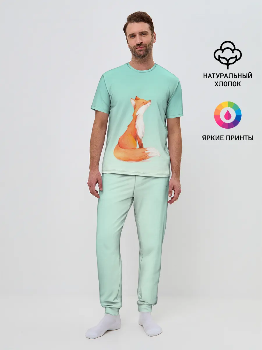 Мужская пижама с брюками / нарисованный лисенок