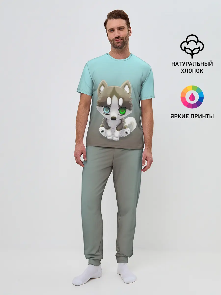 Мужская пижама с брюками / Малыш хаски