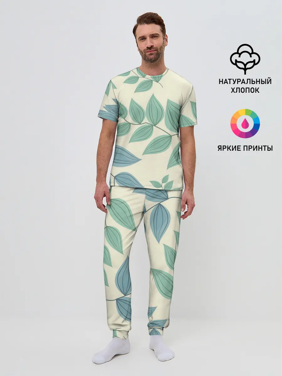 Мужская пижама с брюками / Цветы