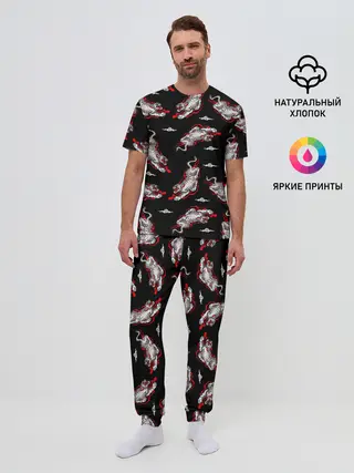 Мужская пижама с брюками / Японский стиль - тигры