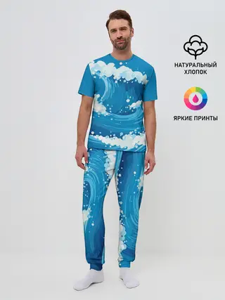 Мужская пижама с брюками / Волны