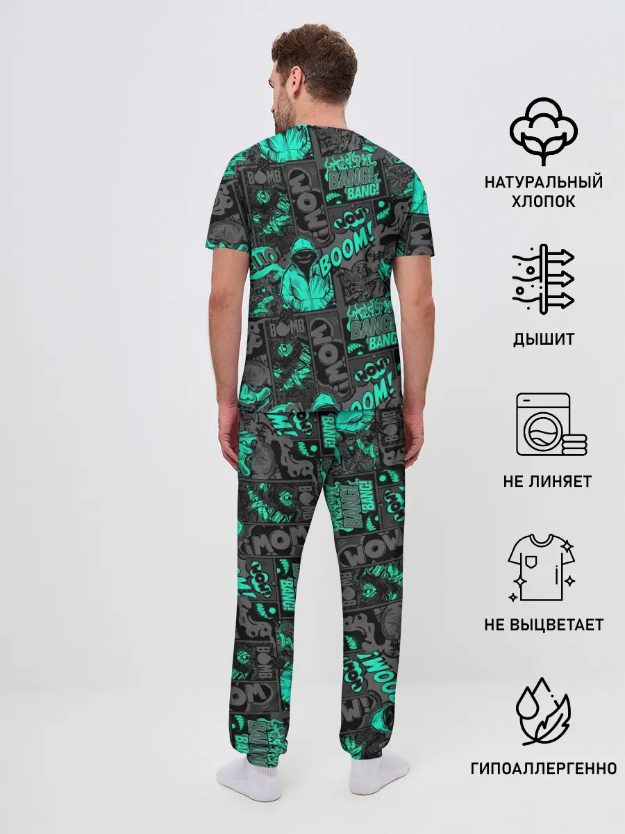 Мужская пижама с брюками / Comics Style