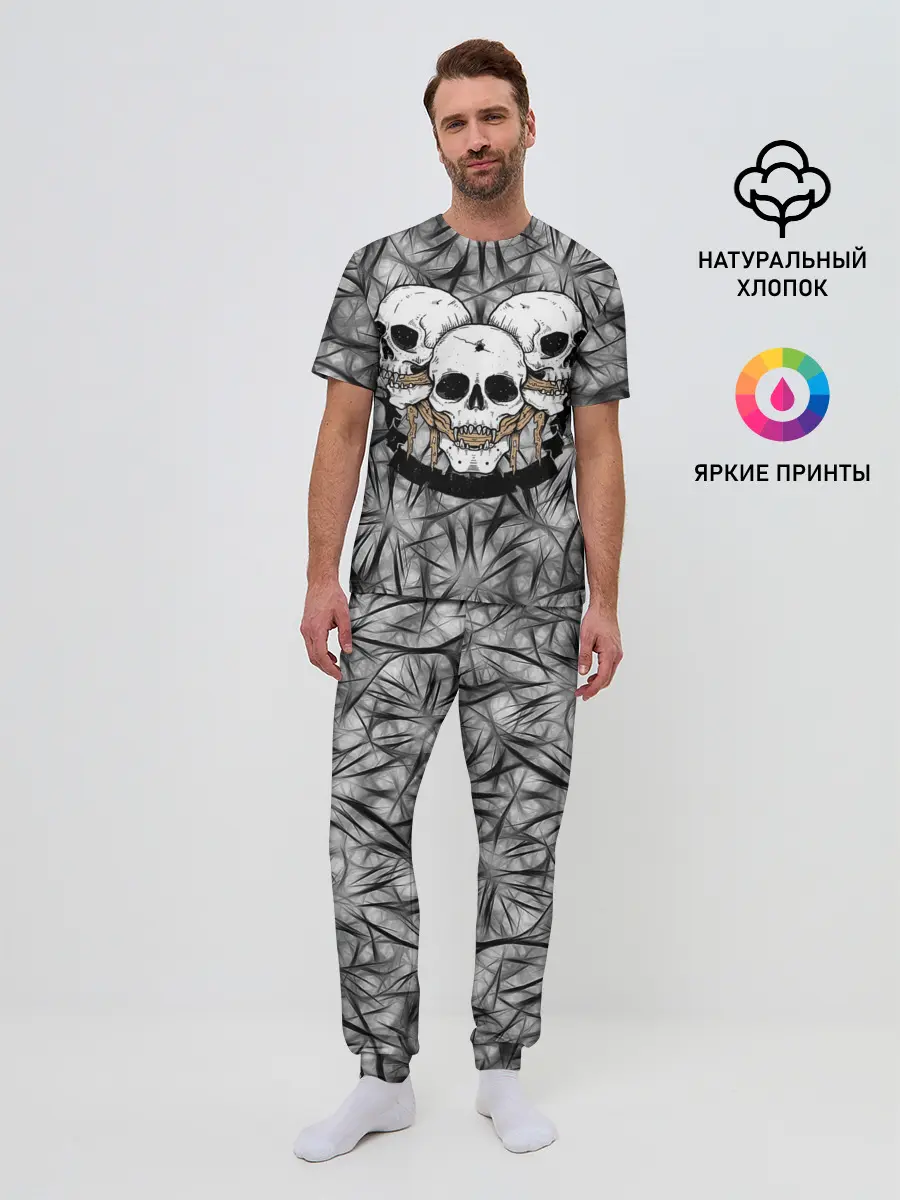 Мужская пижама с брюками / Черепа