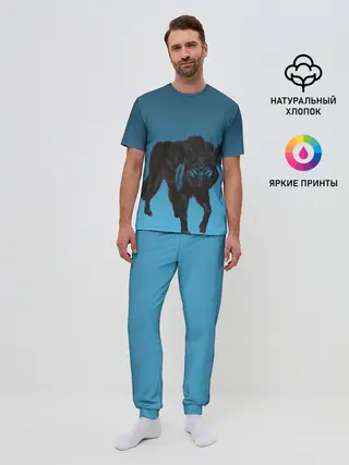 Мужская пижама с брюками / черный дух волка