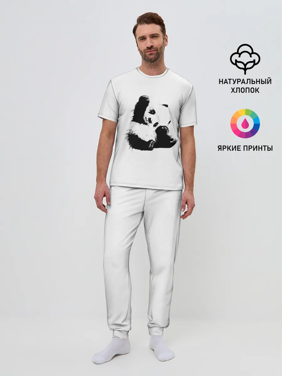 Мужская пижама с брюками / Панда минимализм
