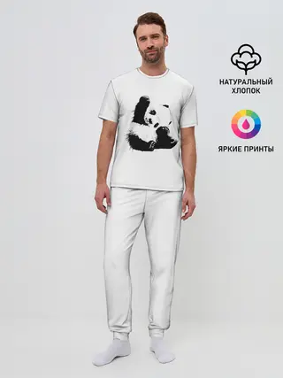 Мужская пижама с брюками / Панда минимализм