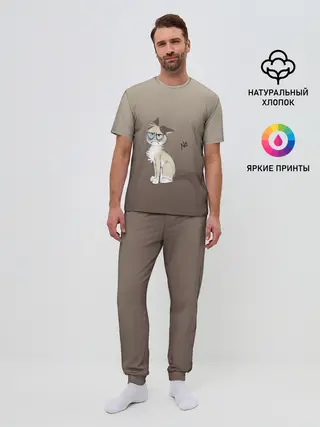 Мужская пижама с брюками / сварливый кот мем нет
