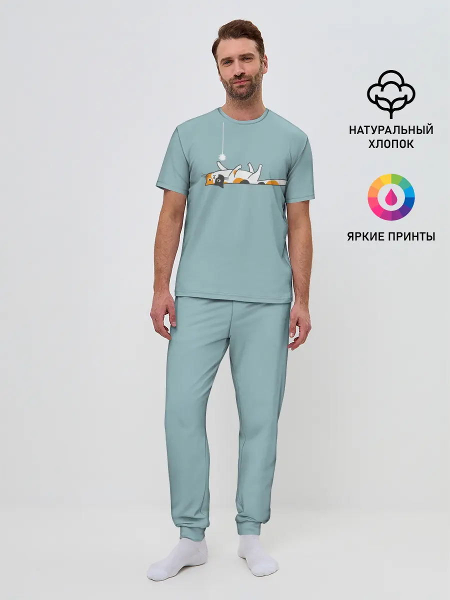 Мужская пижама с брюками / Котик грустит