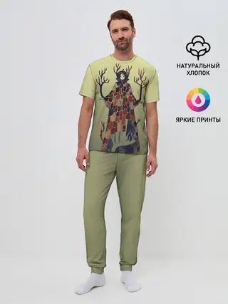 Мужская пижама с брюками / лесной волшебник акварель