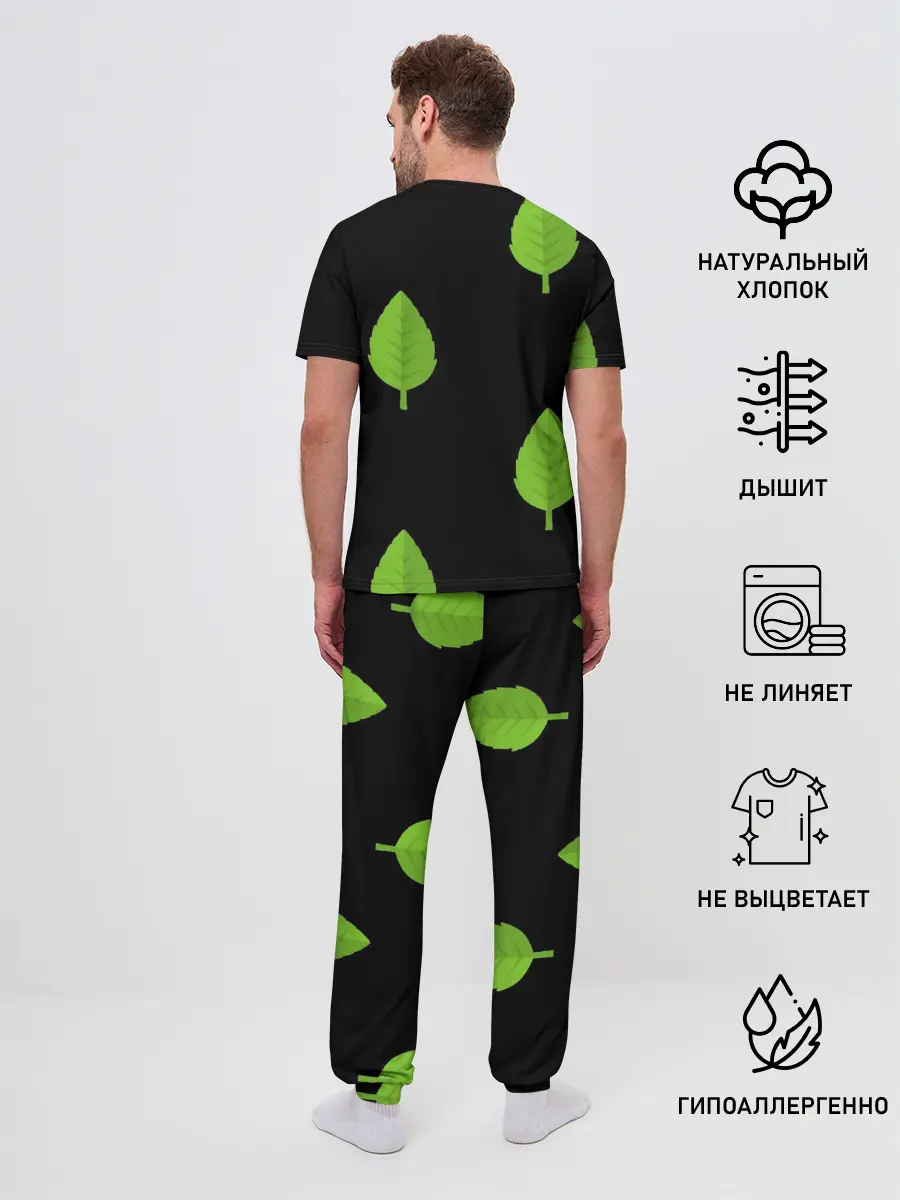 Мужская пижама с брюками / Птица и листочек