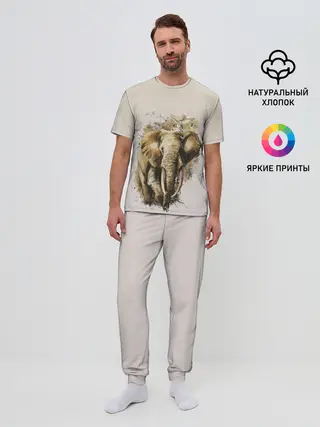 Мужская пижама с брюками / акварельный слон брызги