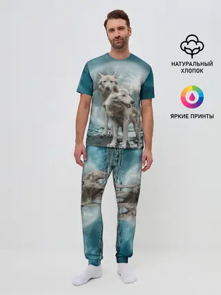 Мужская пижама с брюками / Волки, пара