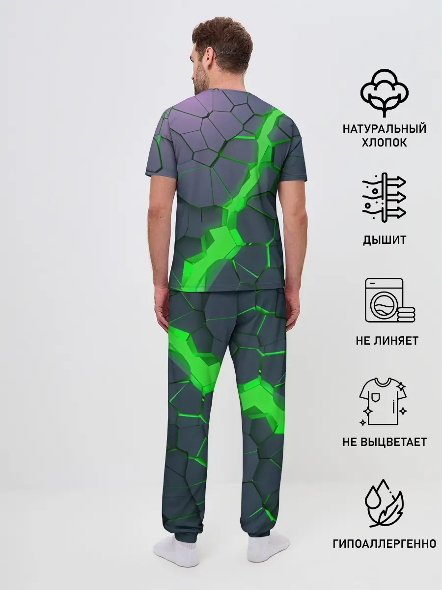 Мужская пижама с брюками / ЗЕЛЕНЫЙ РАЗЛОМ | 3Д РАЗЛОМ