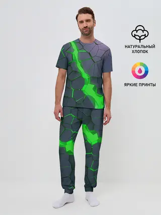 Мужская пижама с брюками / ЗЕЛЕНЫЙ РАЗЛОМ | 3Д РАЗЛОМ