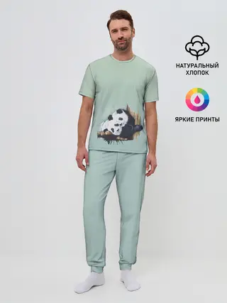 Мужская пижама с брюками / акварельные панды